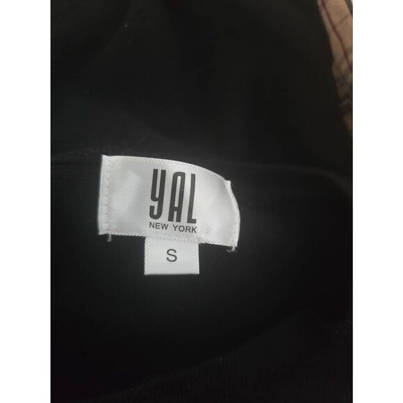 Women's YAL New‎ York Sweater Black with Checkered Plaid Sleeves Size Small - Picture 6 of 6